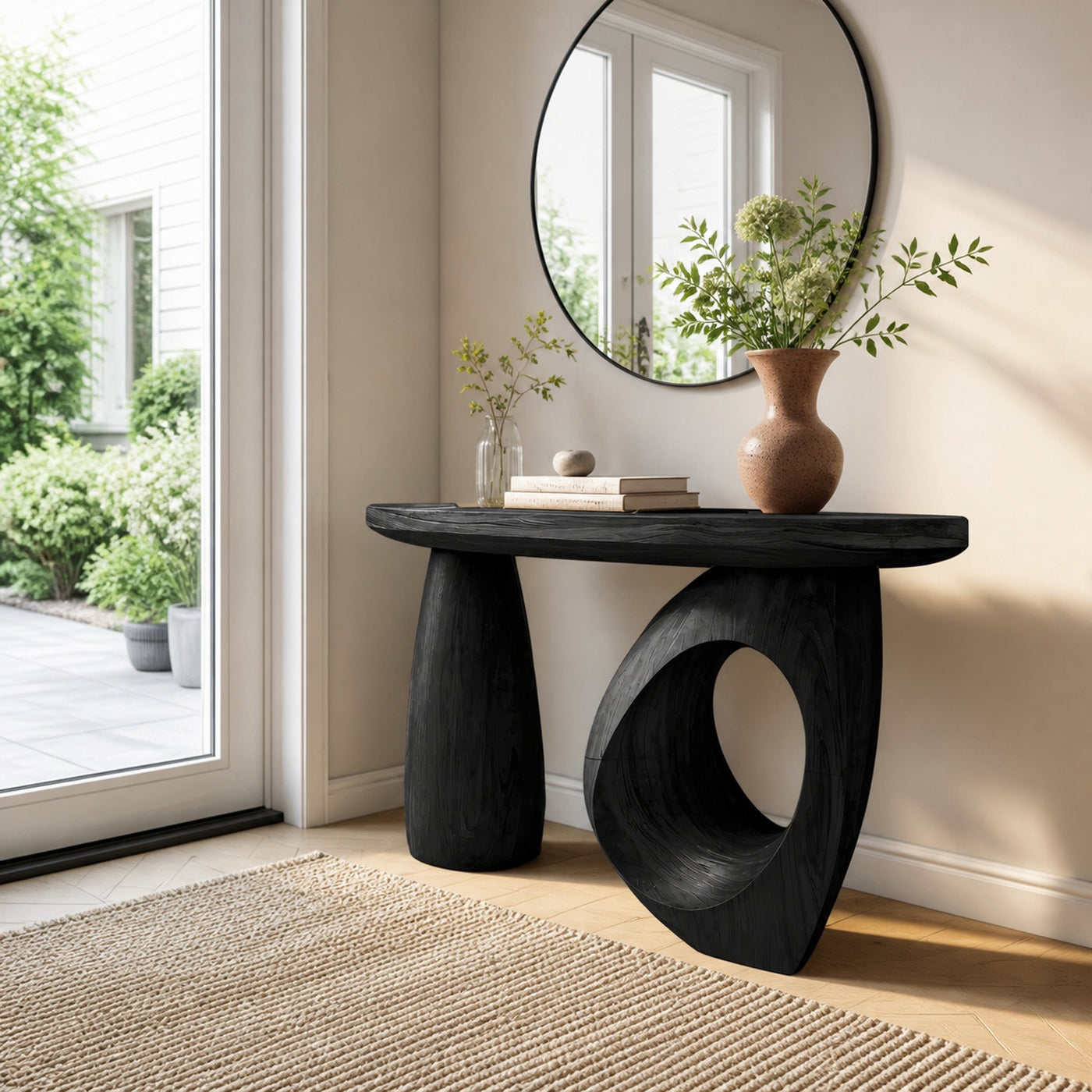 Mid Century Sculptural Live Edge Console Table For Luxury Entryway - product view 4