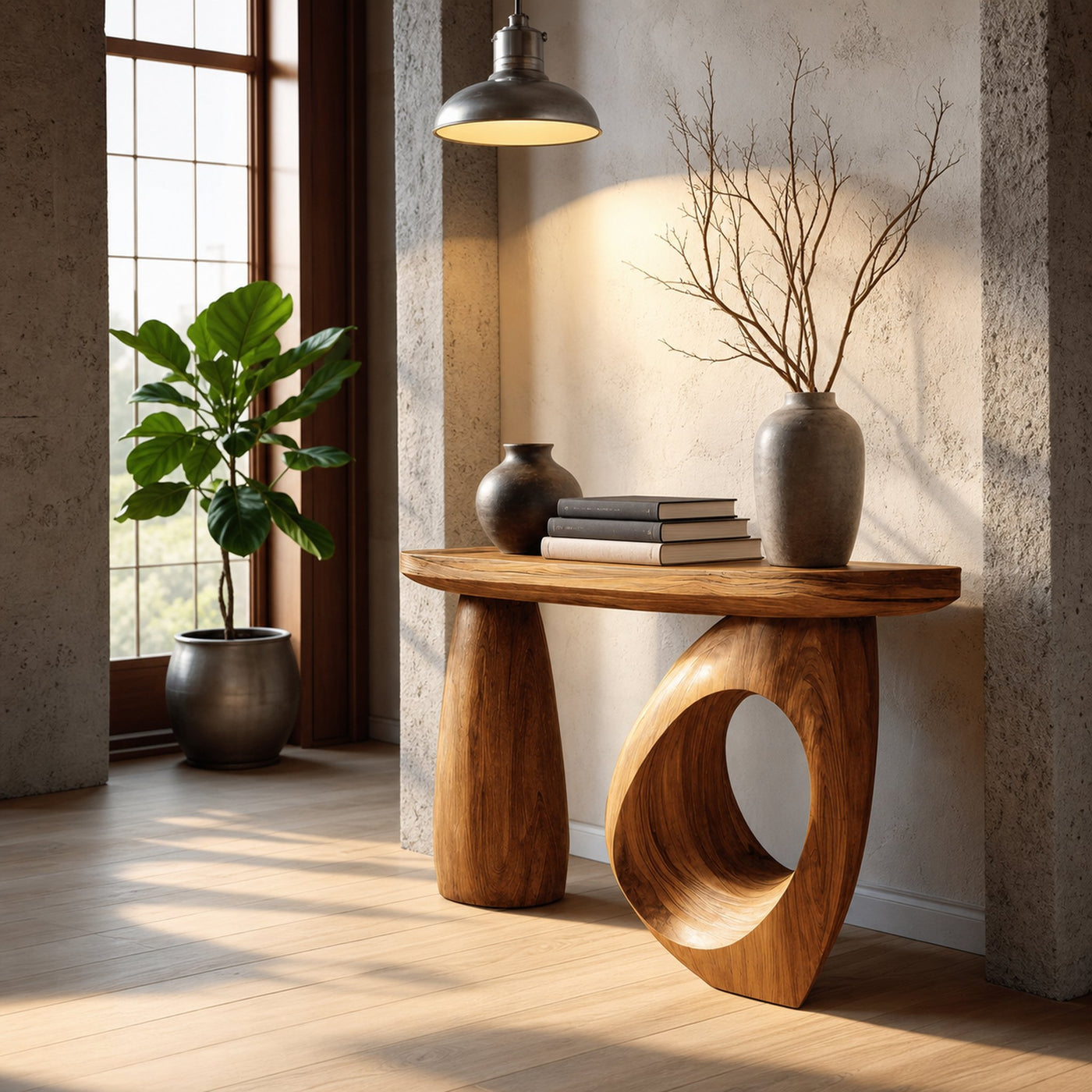 Mid Century Sculptural Live Edge Console Table For Luxury Entryway - product view 5