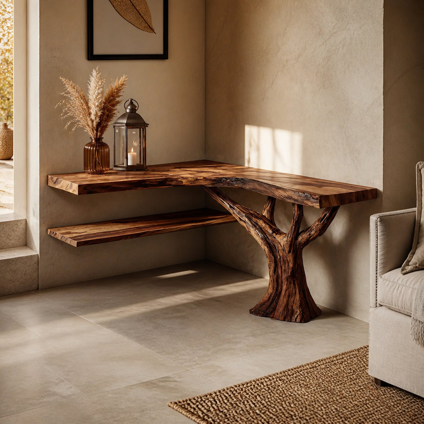 Mid Century Solid Wood Console Table Artistic Sculptural For Bedroom Decor