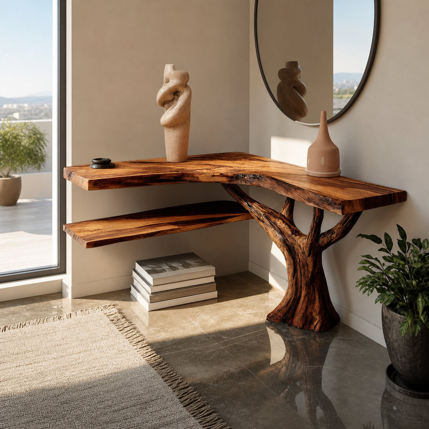 Mid Century Solid Wood Console Table Artistic Sculptural For Bedroom Decor - product view 6