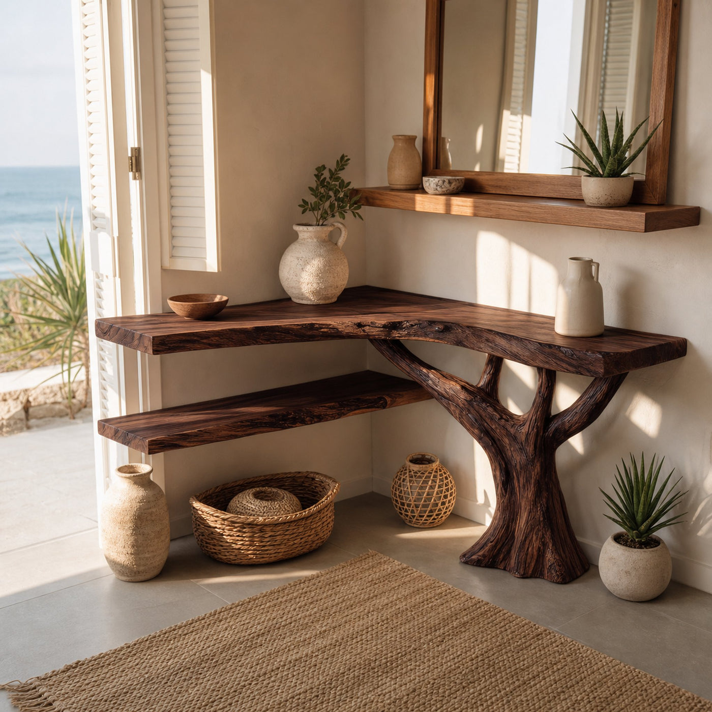 Mid Century Solid Wood Console Table Artistic Sculptural For Bedroom Decor - product view 7