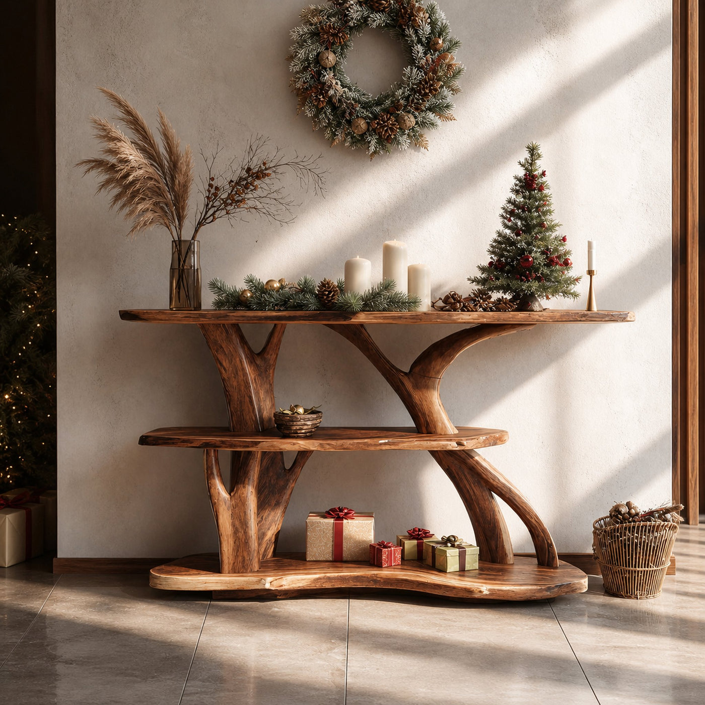 Mid Century Solid Wood Console Table For Christmas Bedroom Holiday Decor