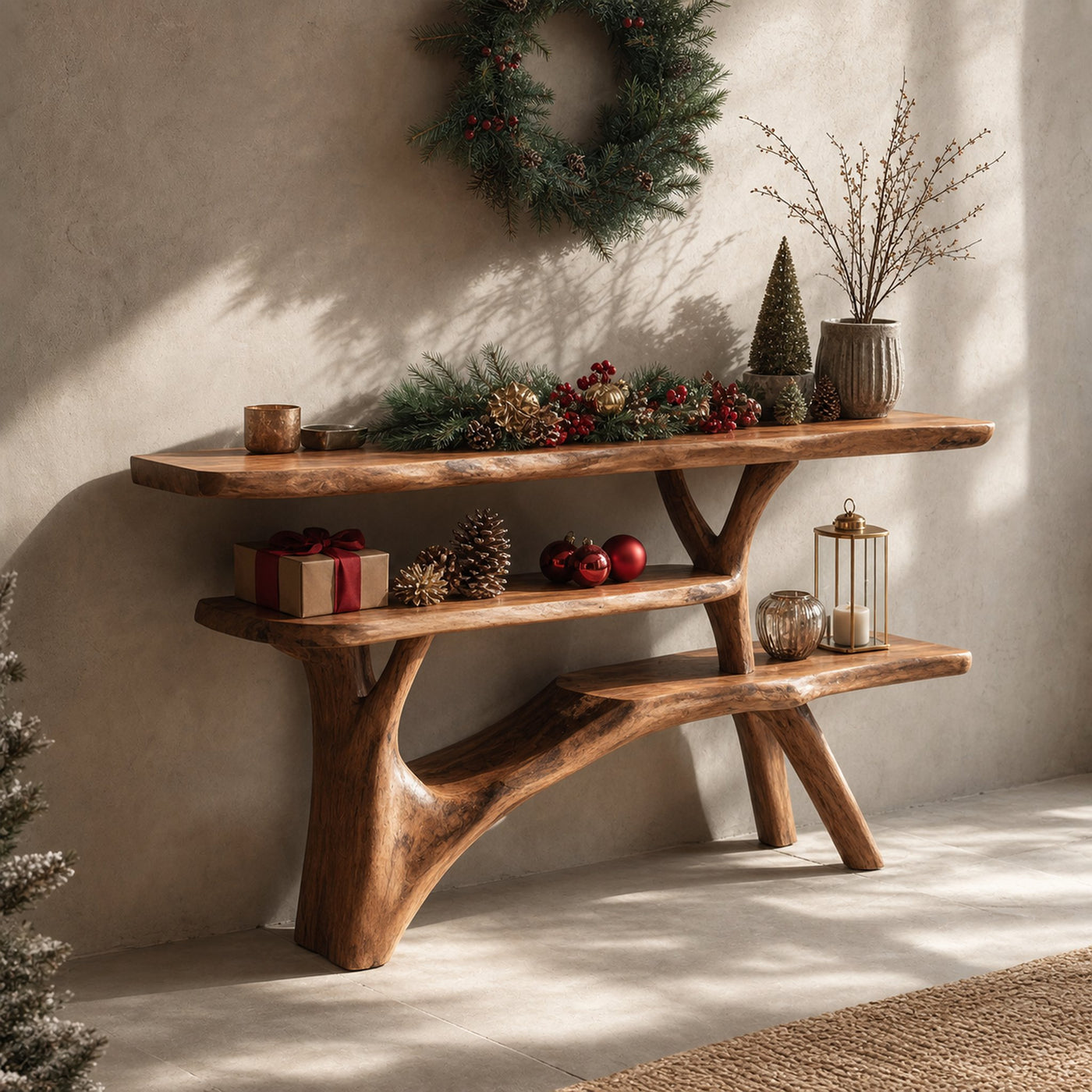 Mid Century Solid Wood Console Table For Entryway Design Winter Christmas
