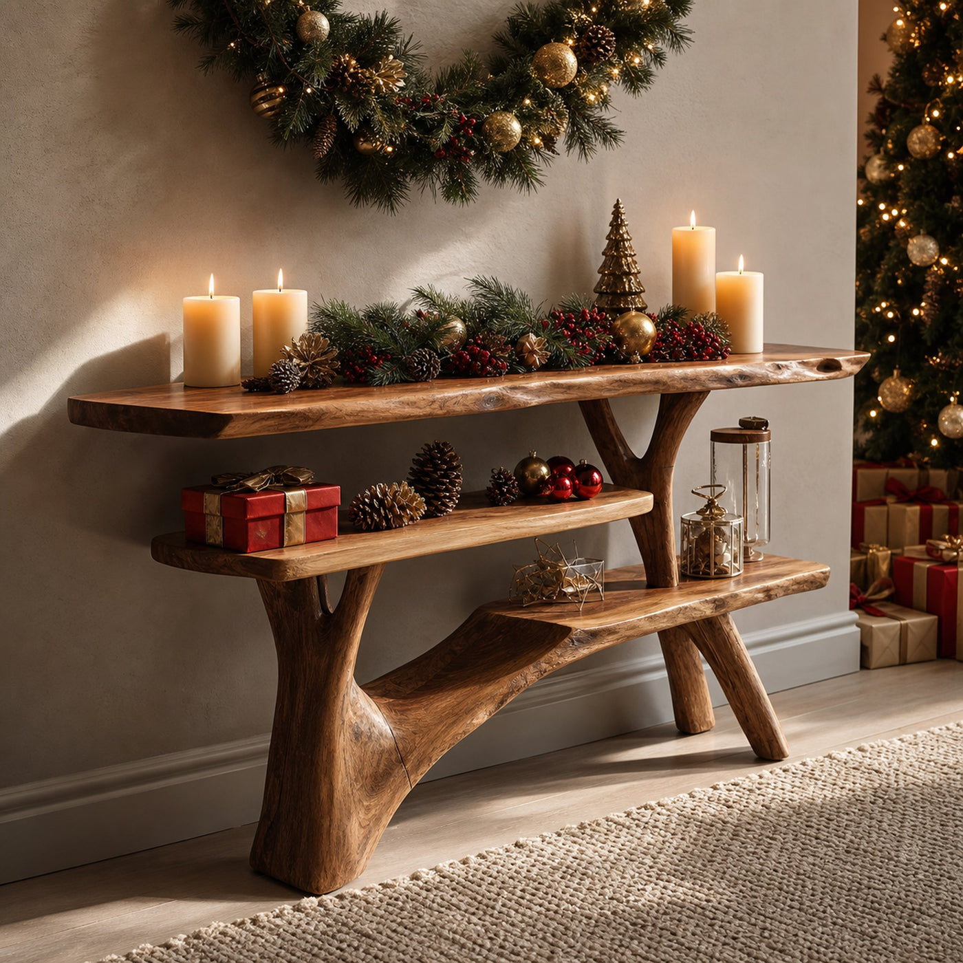 Mid Century Solid Wood Console Table For Entryway Design Winter Christmas - product view 6