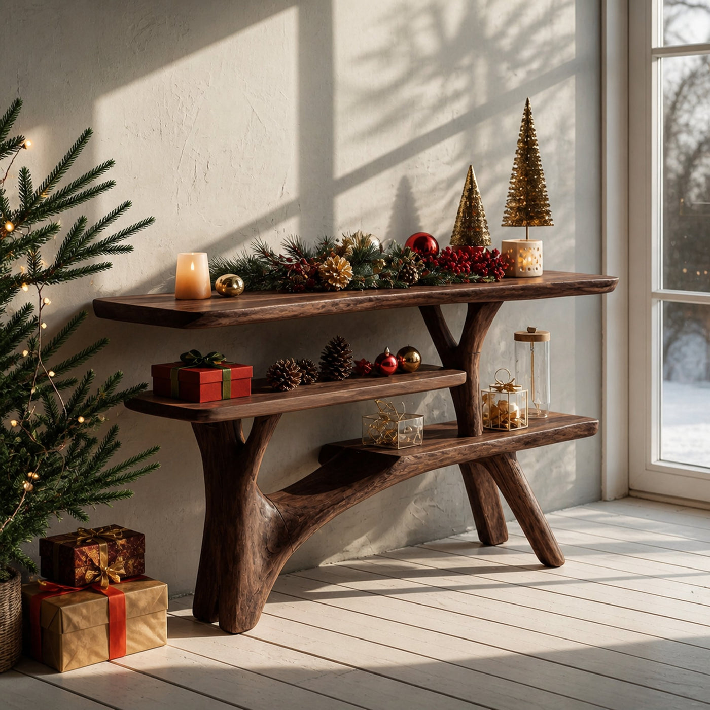 Mid Century Solid Wood Console Table For Entryway Design Winter Christmas - product view 7