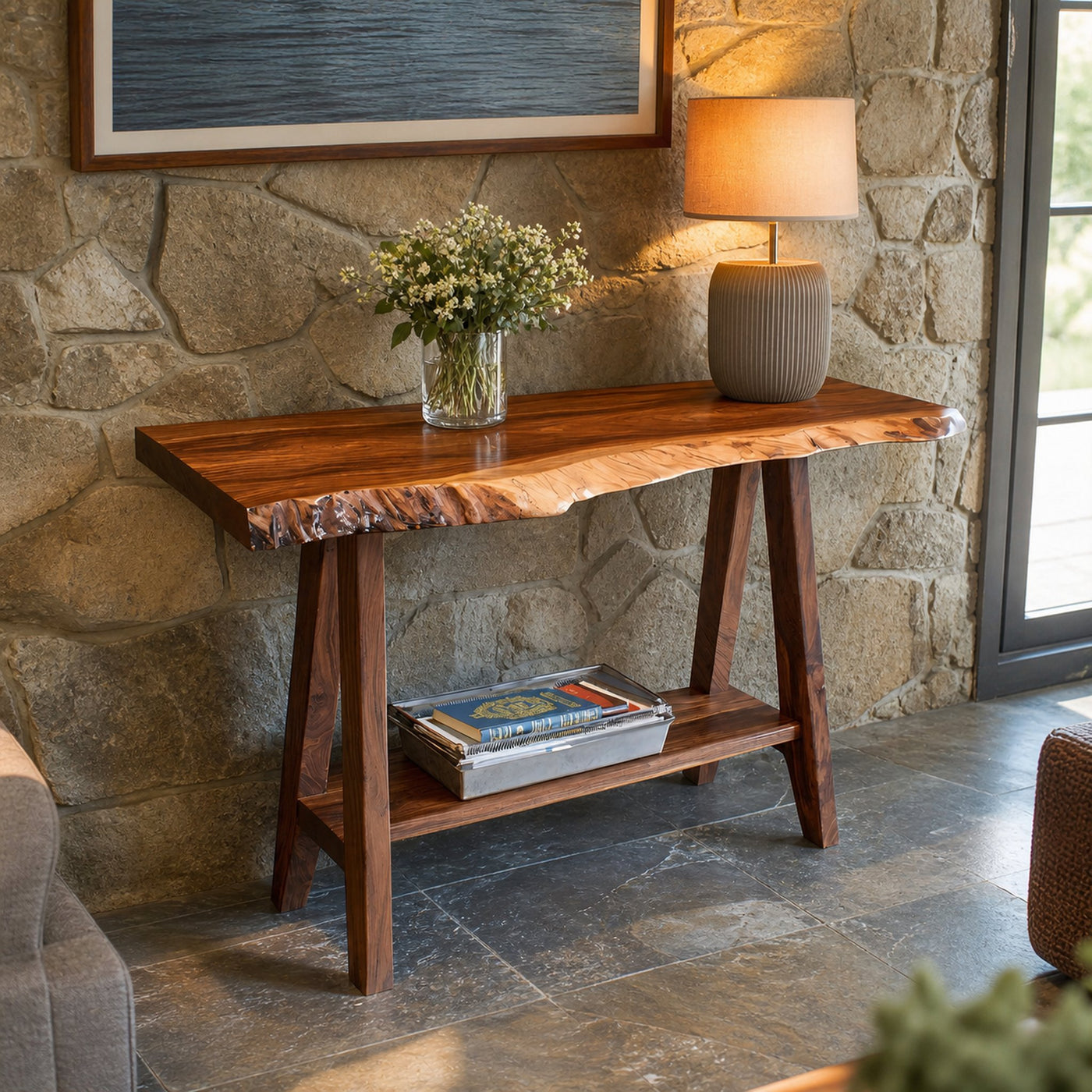 Mid Century Solid Wood Console Table For Furniture Decor