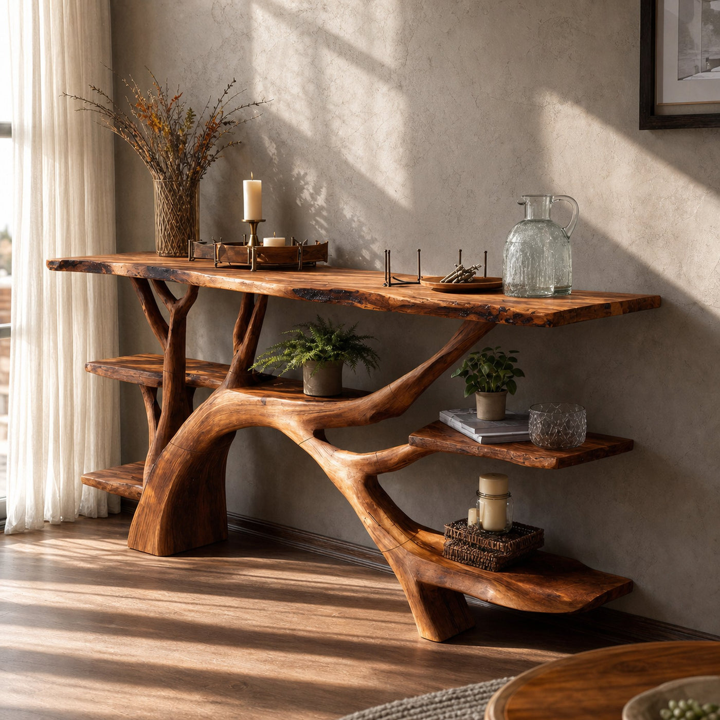 Mid Century Solid Wood Console Table For Modern Home Furniture Decor