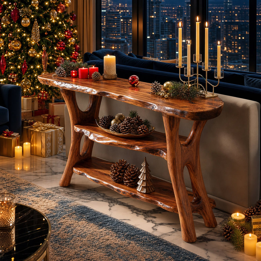 Mid Century Solid Wood Console Table For Xmas Entryway Holiday Living Room