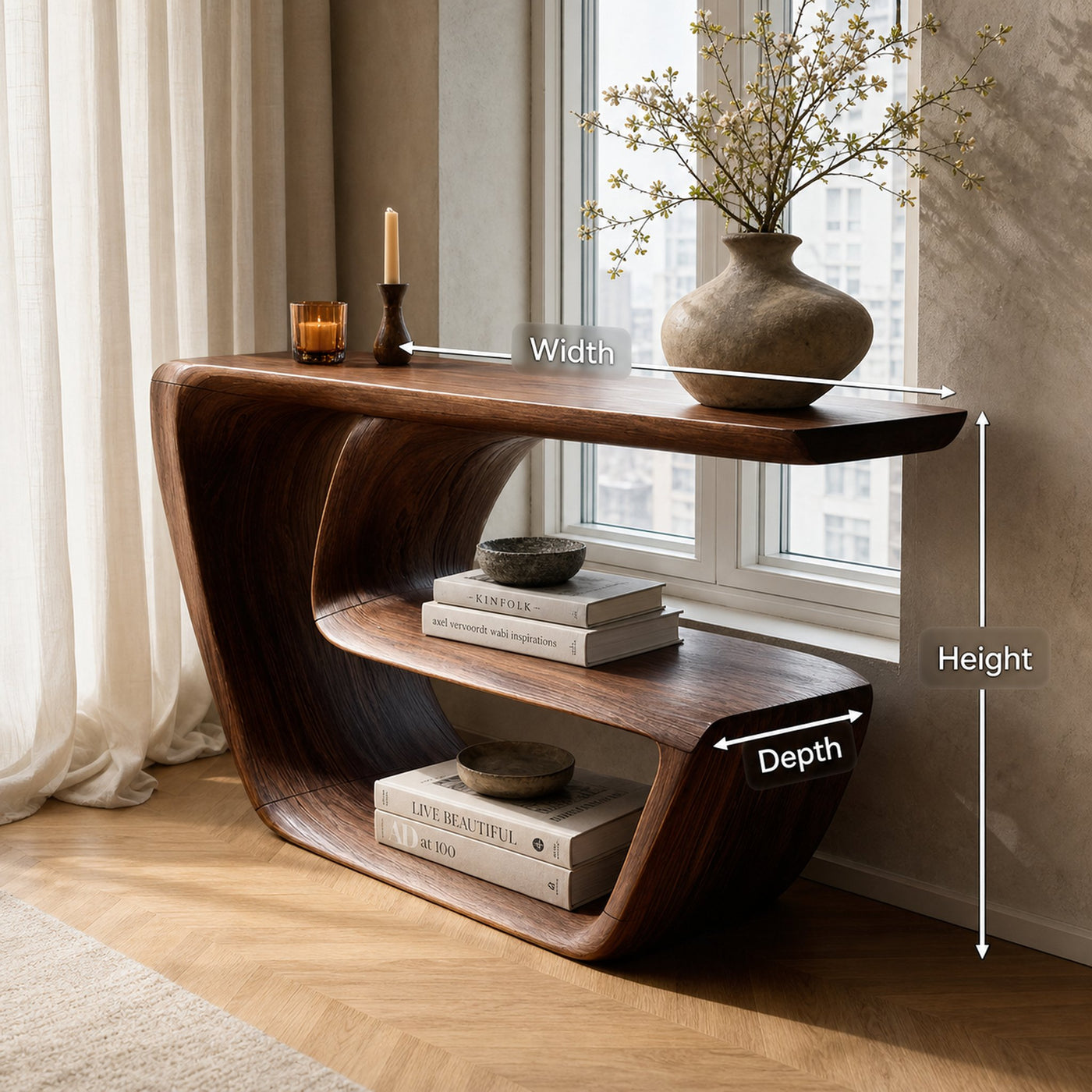 Mid Century Solid Wood Console Table Handmade Sculptural For Living Room - product view 8