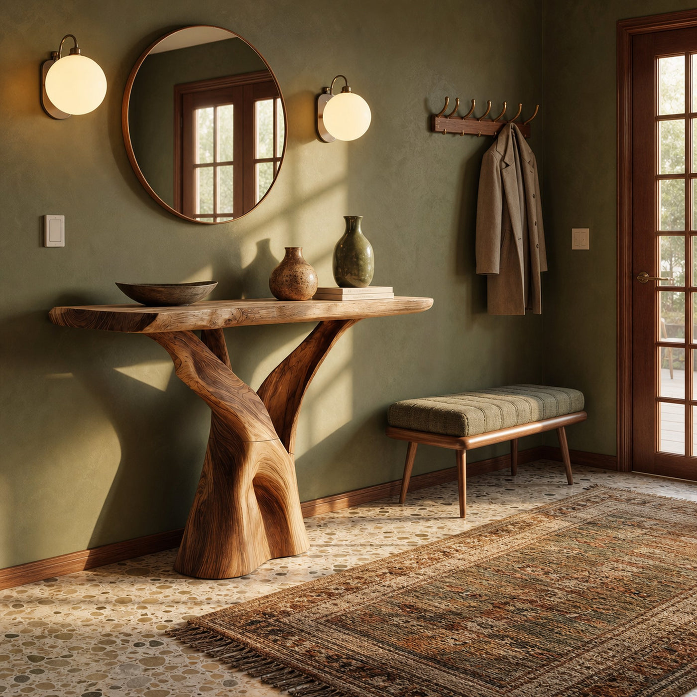 Mid Century Solid Wood Console Table Organic Form For Furniture Decor - product view 6