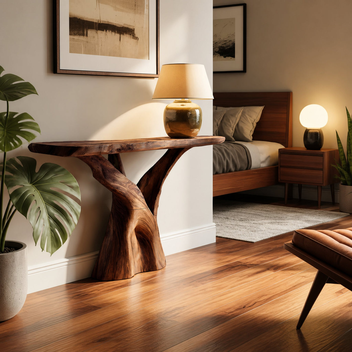 Mid Century Solid Wood Console Table Organic Form For Furniture Decor - product view 7