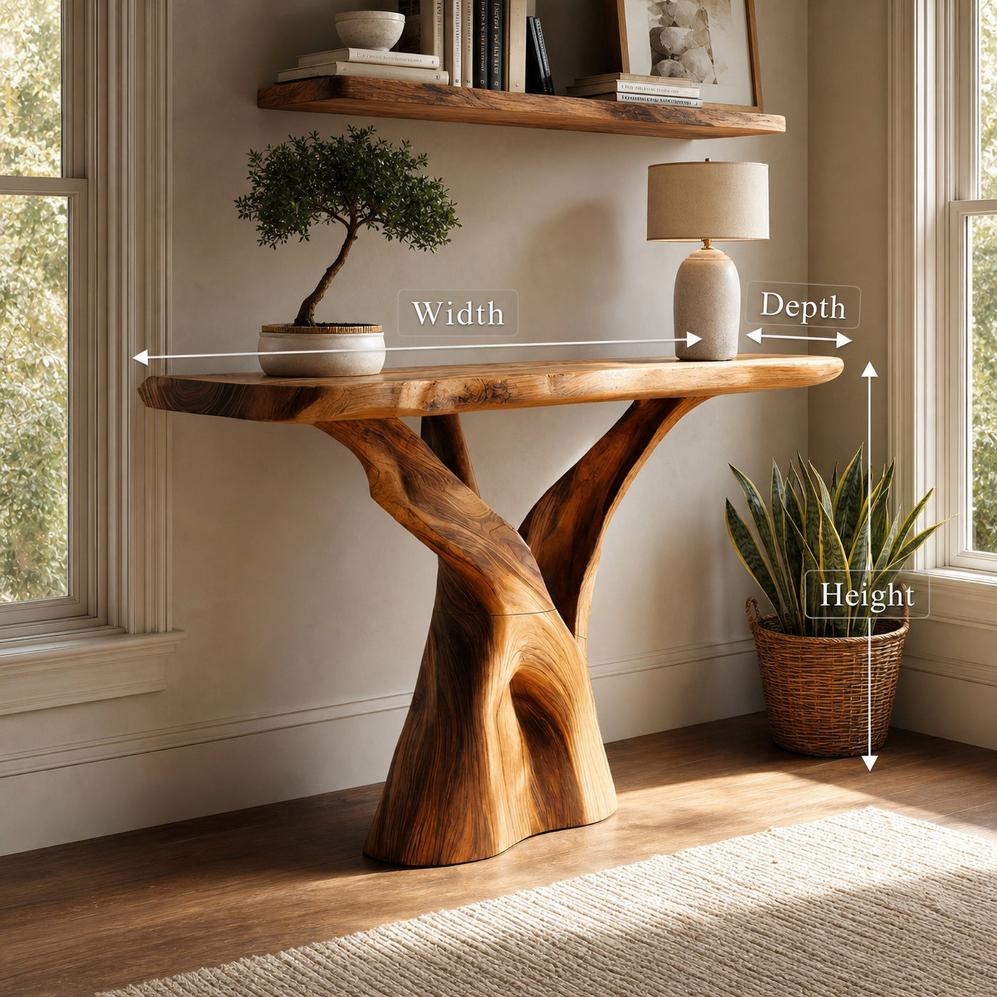 Mid Century Solid Wood Console Table Organic Form For Furniture Decor - product view 8