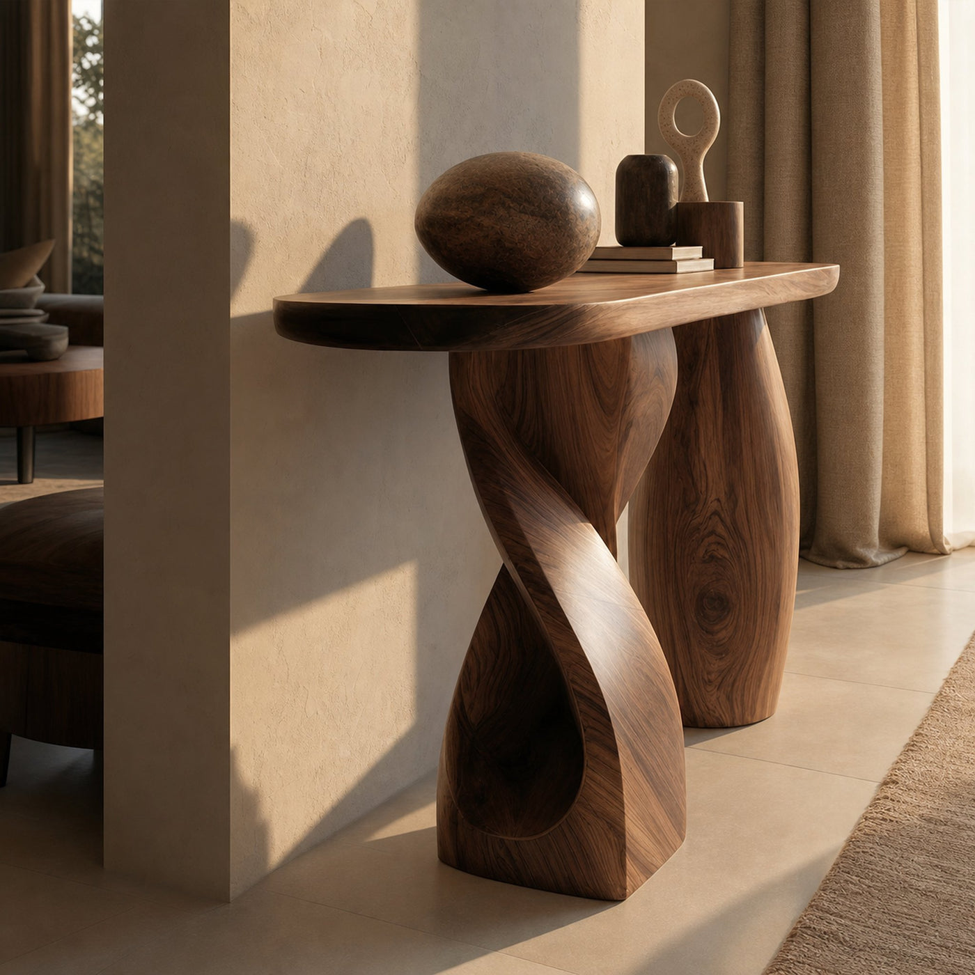 Mid Century Solid Wood Console Table Sculptural Form For Entryway Design - product view 2