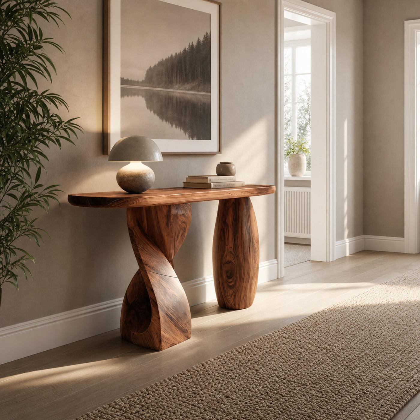 Mid Century Solid Wood Console Table Sculptural Form For Entryway Design - product view 6
