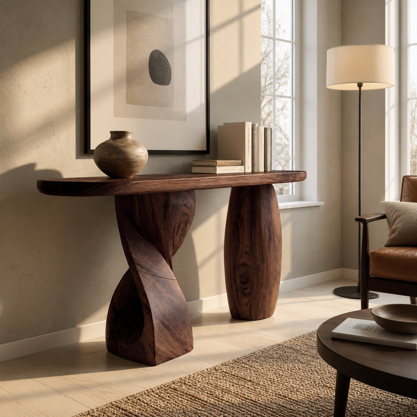 Mid Century Solid Wood Console Table Sculptural Form For Entryway Design - product view 7