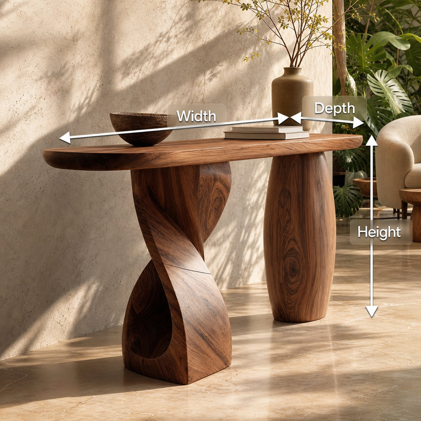 Mid Century Solid Wood Console Table Sculptural Form For Entryway Design - product view 8