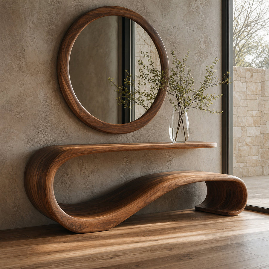 Mid Century Wave Console Table Living Room Entryway
