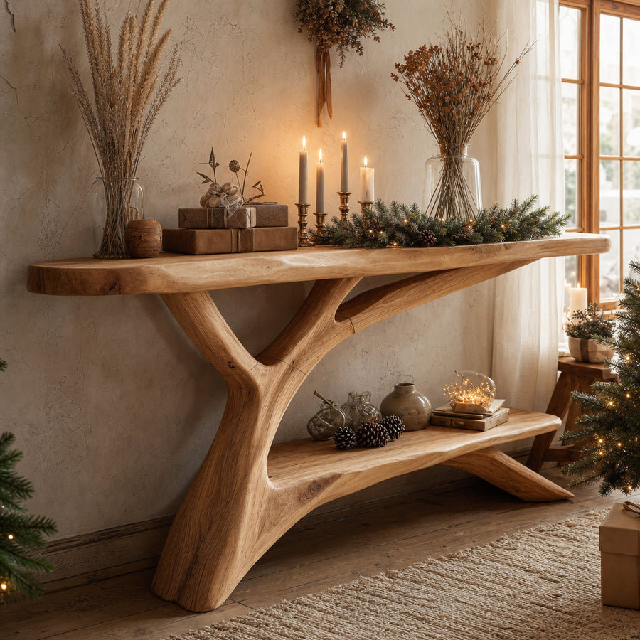 Mid Century Wooden Console Table For Christmas Entryway Decoration