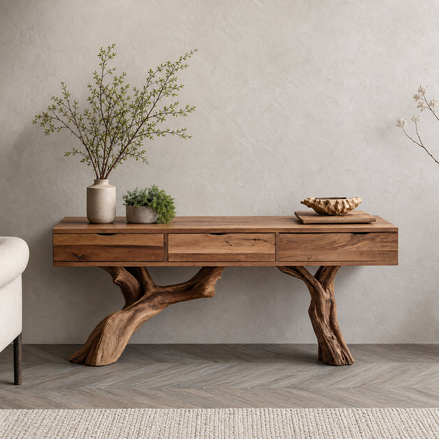Mid Century Wooden Console Table For Entryway Design With Storage