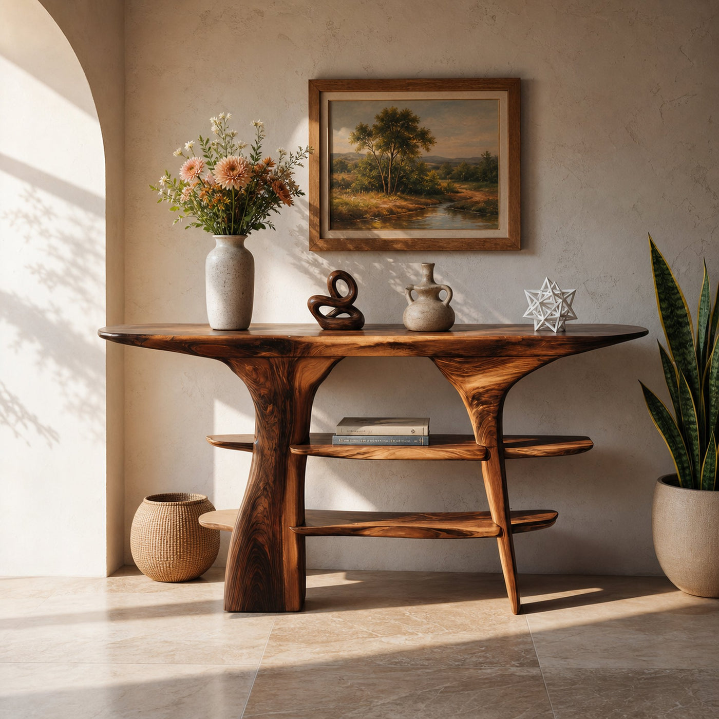 Mid Century Wooden Entry Table For Living Room Styling