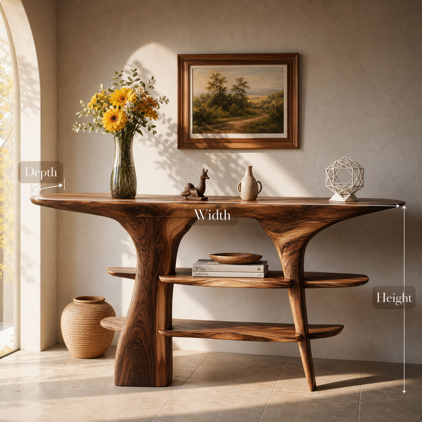 Mid Century Wooden Entry Table For Living Room Styling - product view 7