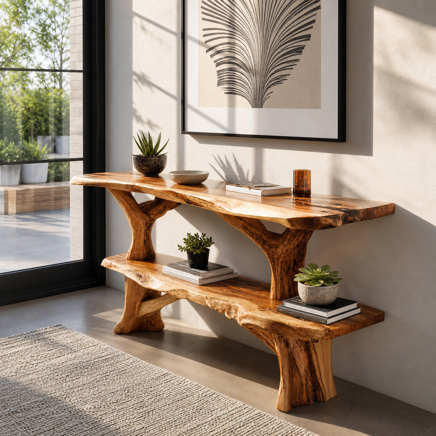Mid Century Wooden Live Edge Console Table For Apartment Living Room - product view 2