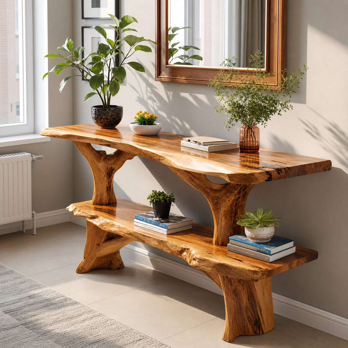 Mid Century Wooden Live Edge Console Table For Apartment Living Room - product view 3