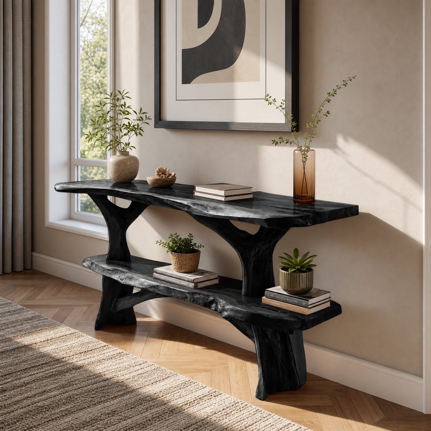 Mid Century Wooden Live Edge Console Table For Apartment Living Room - product view 4