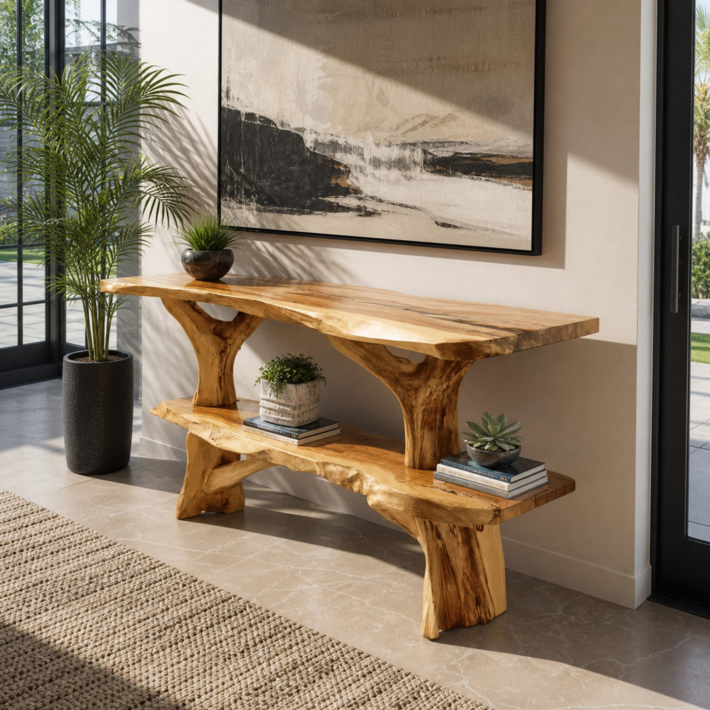 Mid Century Wooden Live Edge Console Table For Apartment Living Room - product view 5