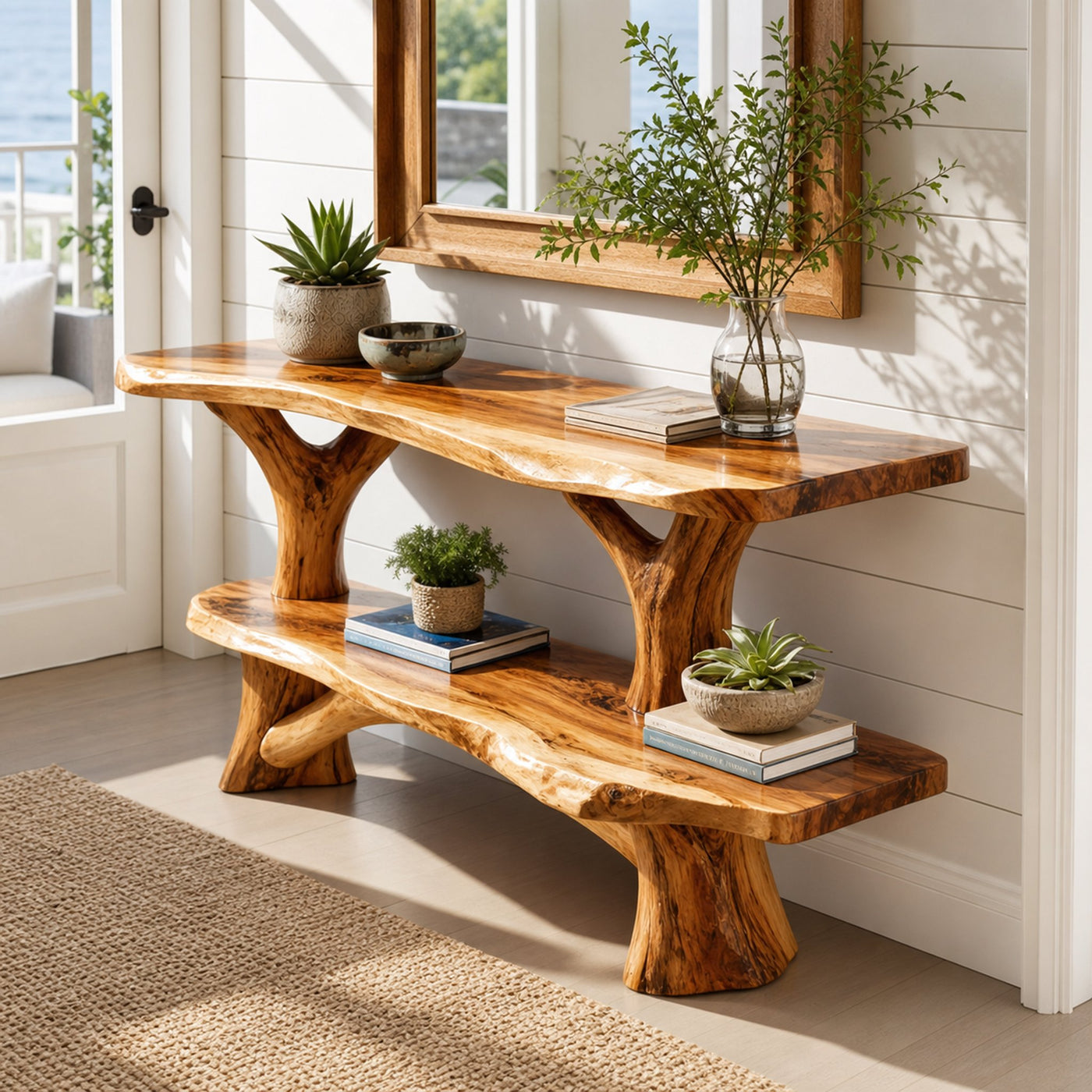 Mid Century Wooden Live Edge Console Table For Apartment Living Room - product view 6