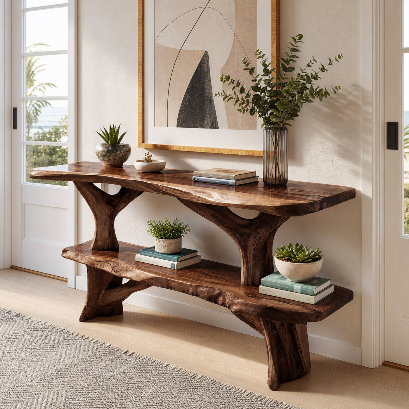 Mid Century Wooden Live Edge Console Table For Apartment Living Room - product view 7
