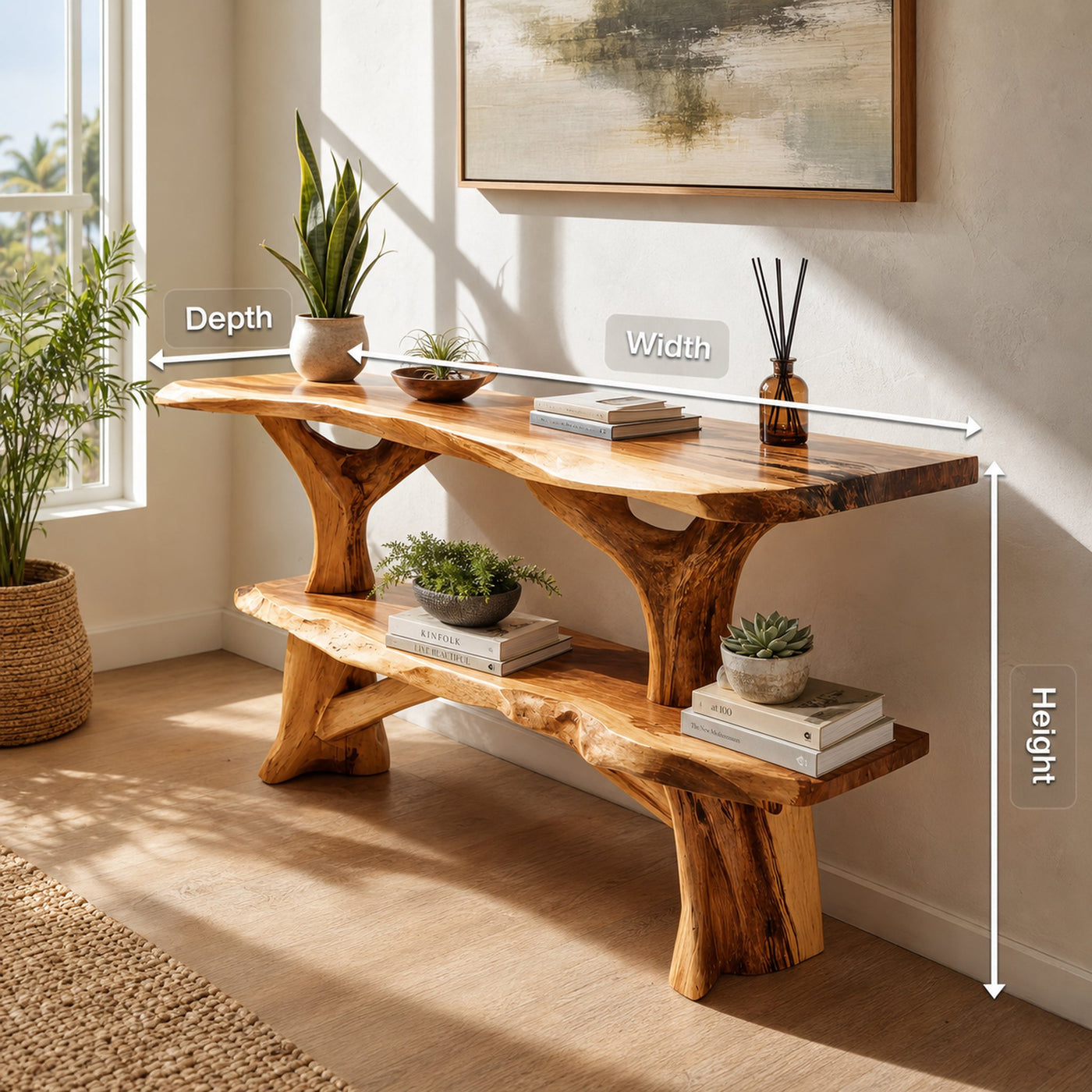 Mid Century Wooden Live Edge Console Table For Apartment Living Room - product view 8