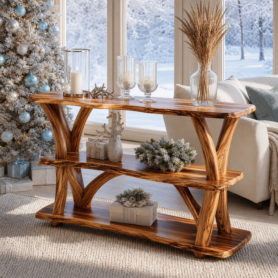 Mid Century Wooden Live Edge Console Table For Christmas Entryway Style