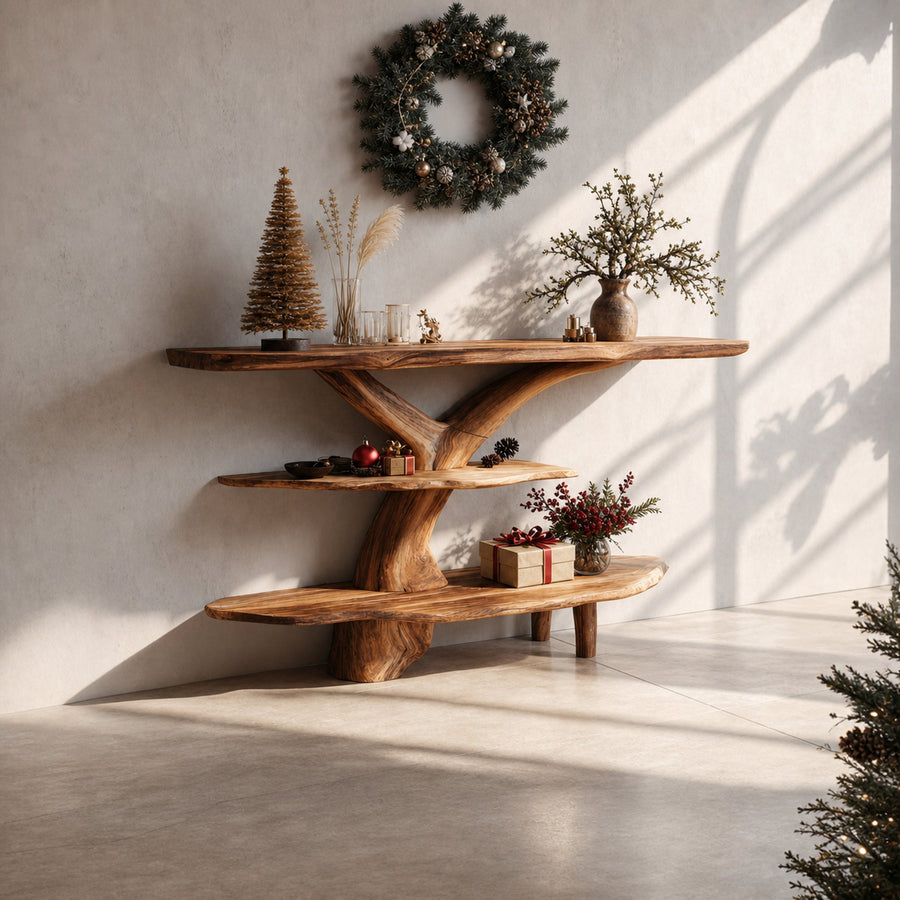 Mid Century Wooden Live Edge Console Table For Christmas Living Room Style