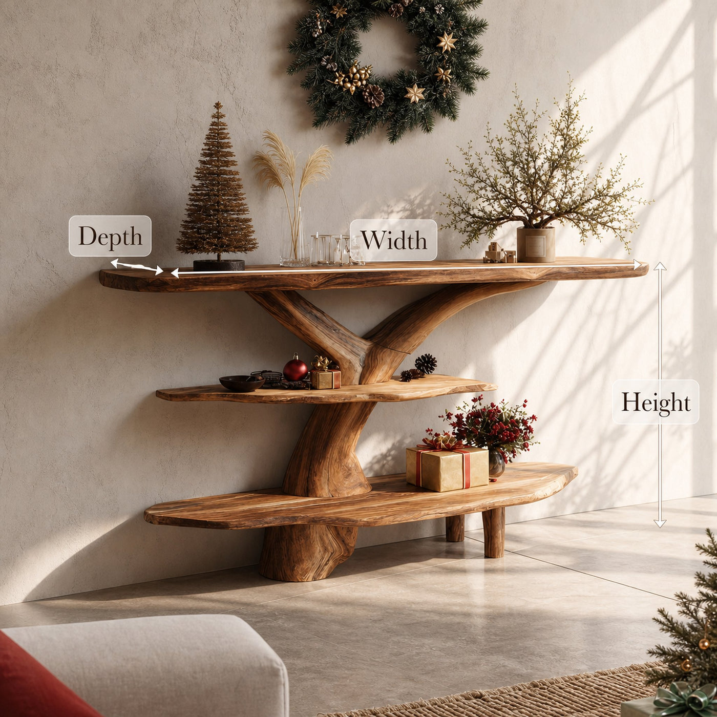 Mid Century Wooden Live Edge Console Table For Christmas Living Room Style - product view 6