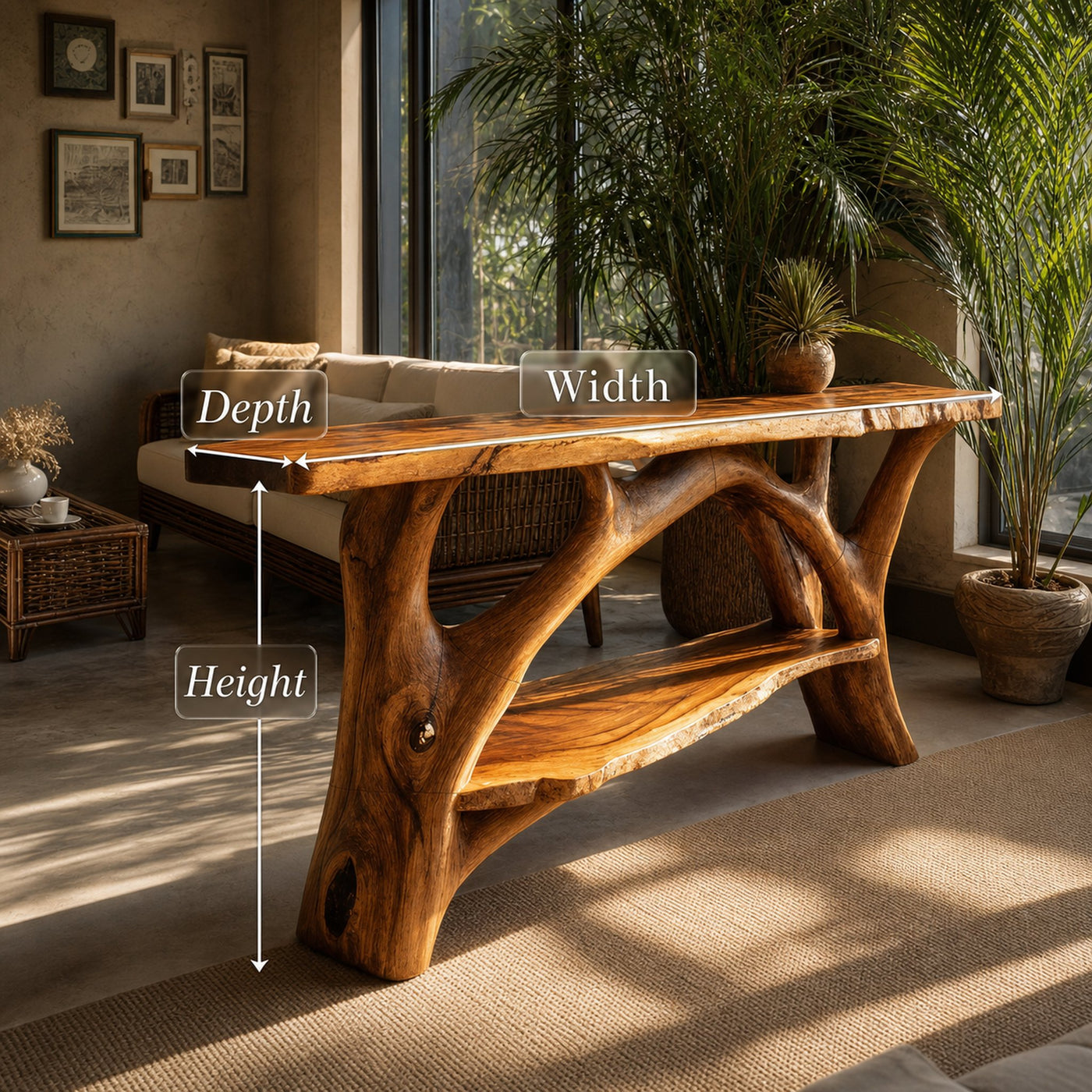 Mid Century Wooden Live Edge Console Table For Entryway Design - product view 6