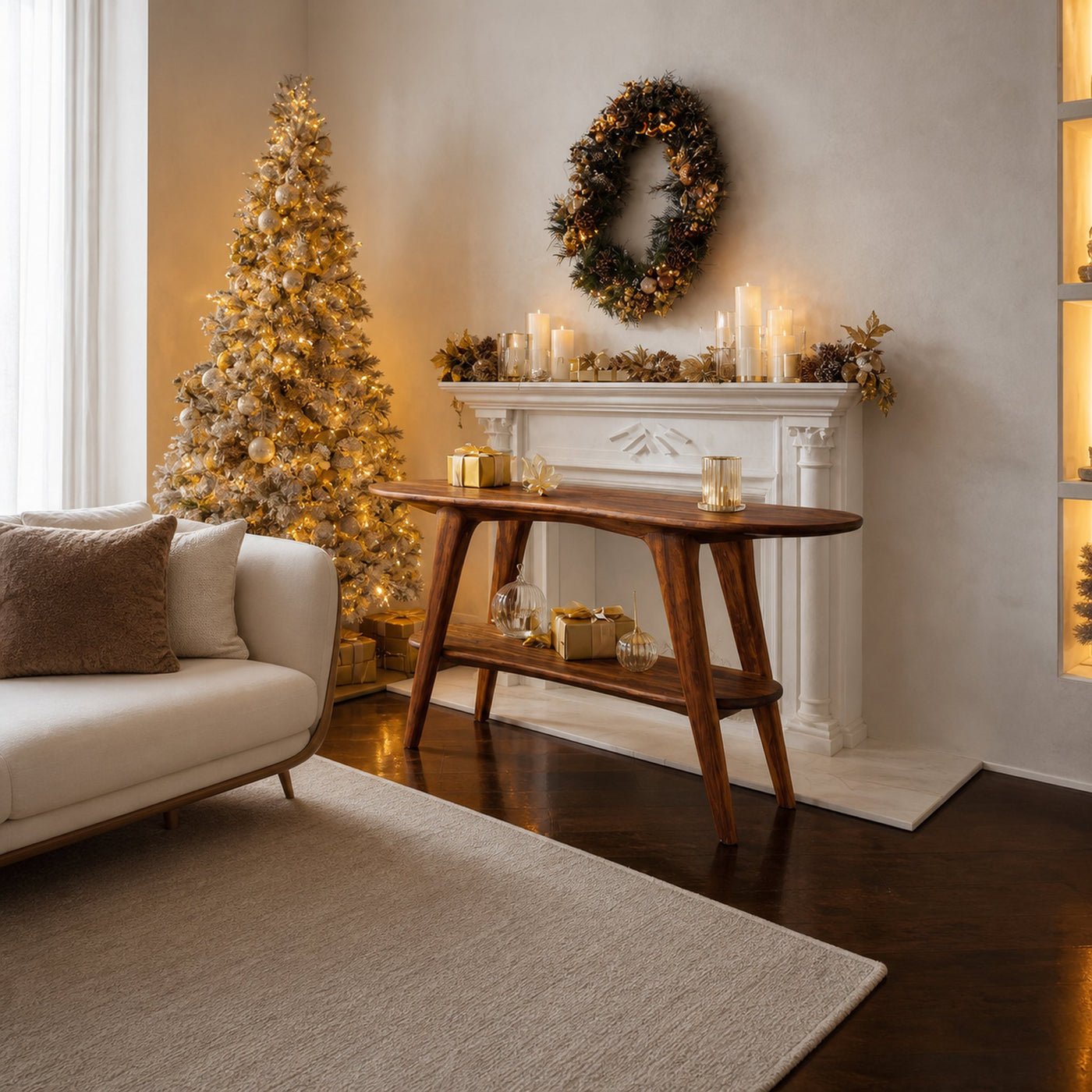 Mid Century Wooden Live Edge Console Table For Entryway Design Christmas
