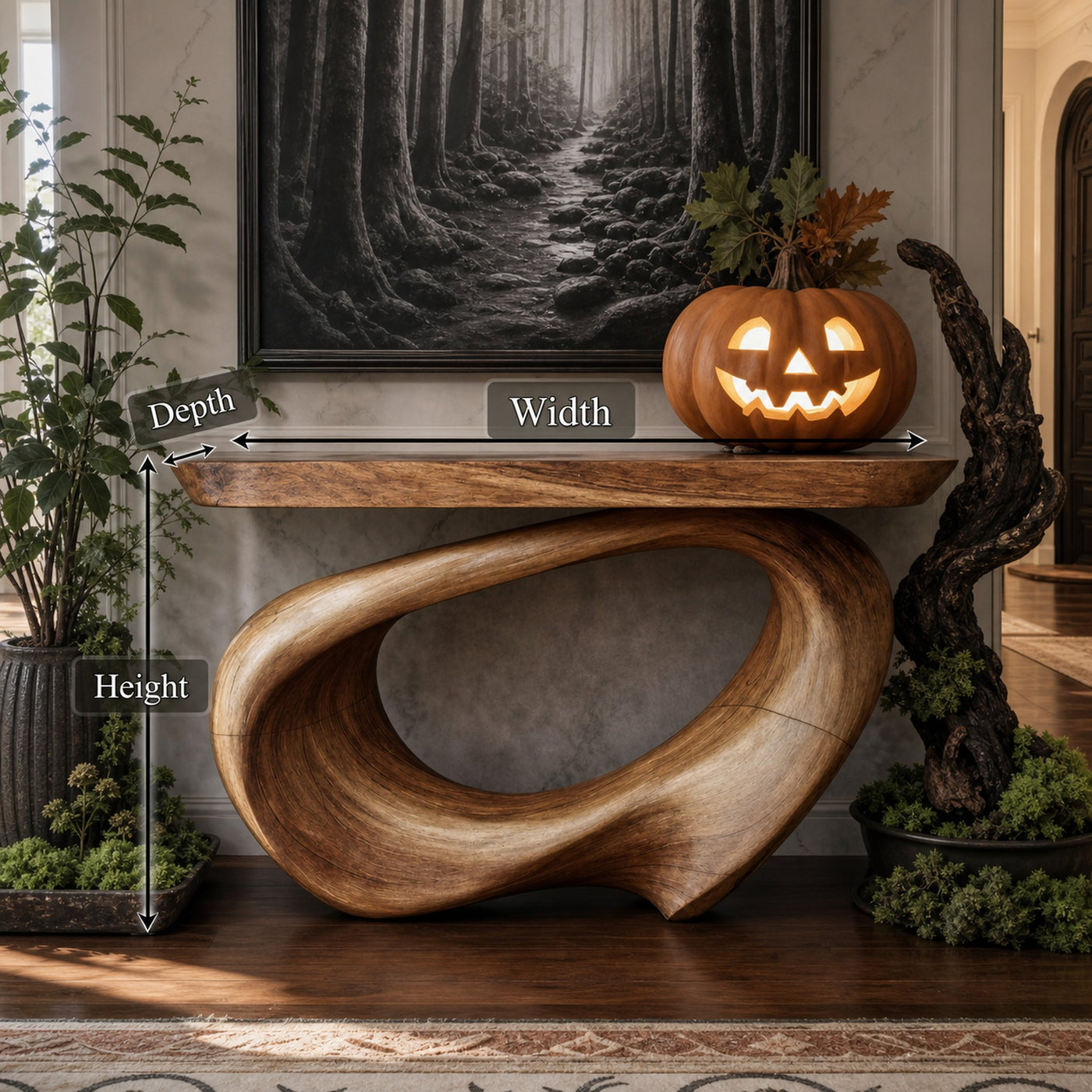 Mid Century Wooden Live Edge Console Table For Entryway Design Halloween Style - product view 6