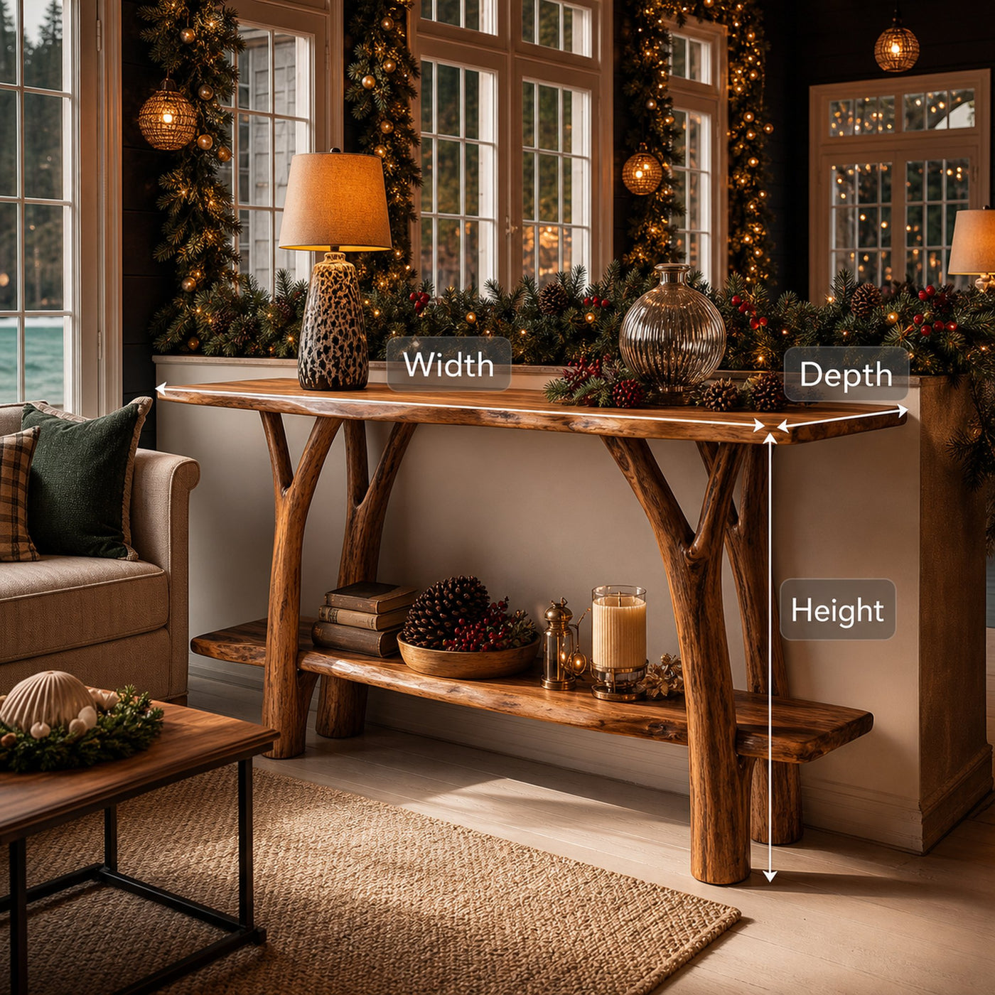Mid Century Wooden Live Edge Console Table For Holiday Christmas Entryway - product view 6