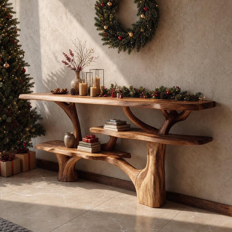 Mid Century Wooden Live Edge Console Table For Holiday Furniture Decor