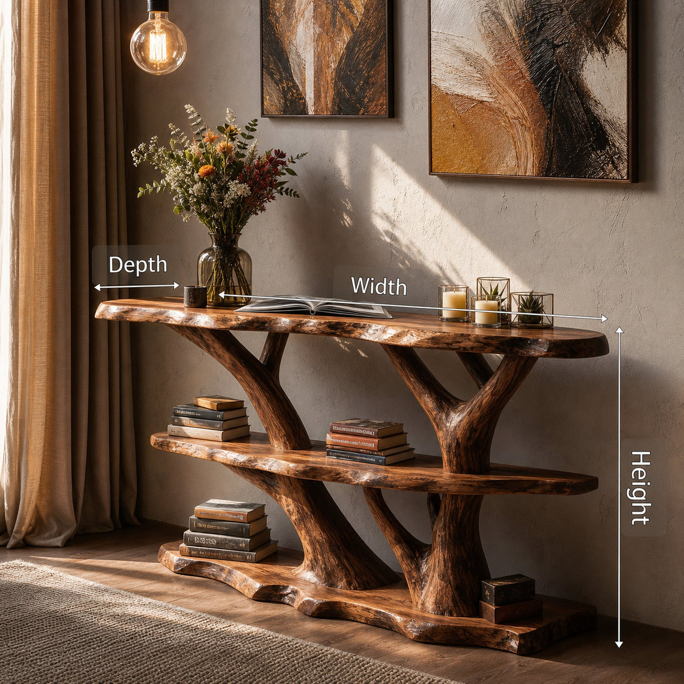 Mid Century Wooden Live Edge Console Table For Interior Entryway Design - product view 6