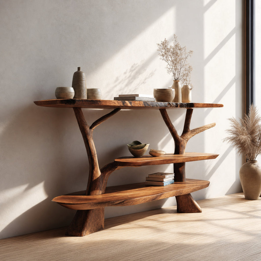Mid Century Wooden Live Edge Console Table For Living Room Accent