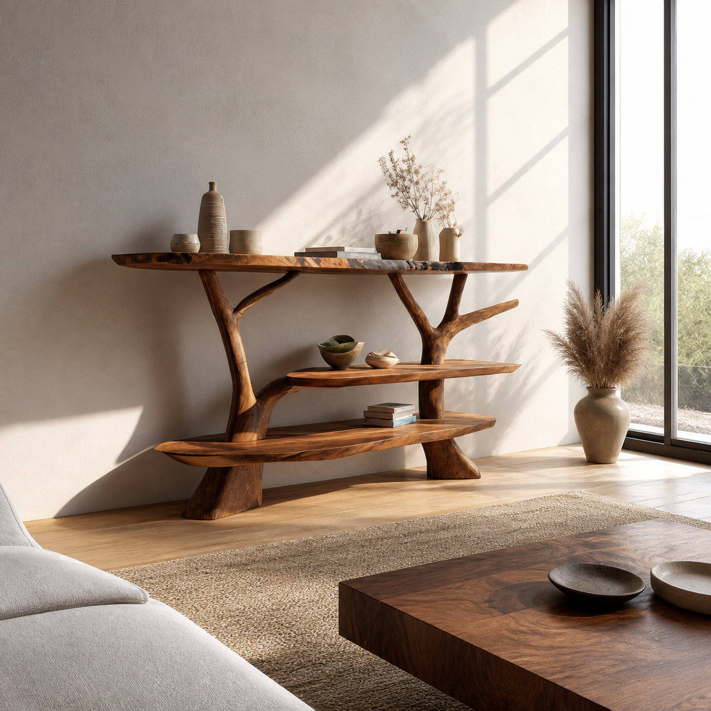 Mid Century Wooden Live Edge Console Table For Living Room Accent - product view 2