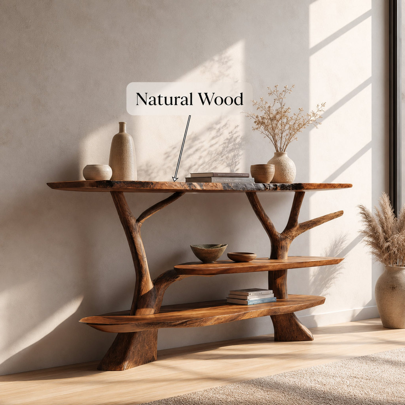 Mid Century Wooden Live Edge Console Table For Living Room Accent - product view 5