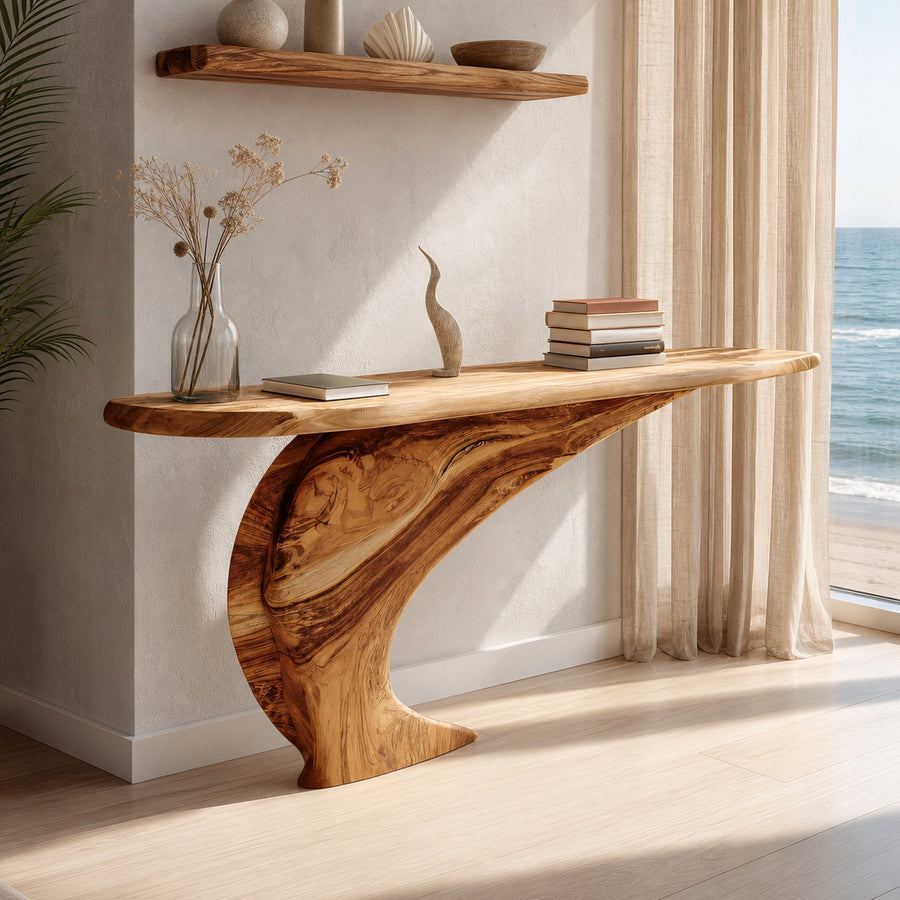 Mid Century Wooden Live Edge Console Table For Living Room Decor