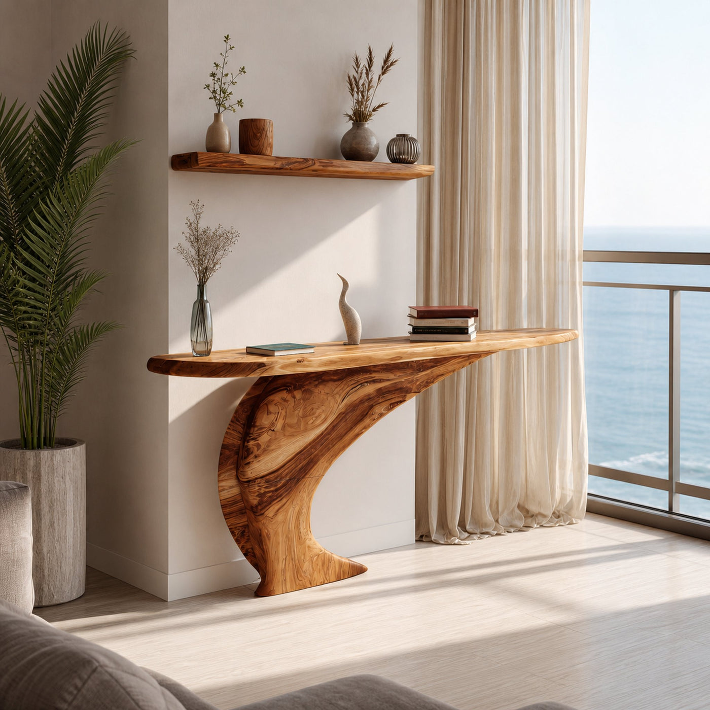 Mid Century Wooden Live Edge Console Table For Living Room Decor - product view 2