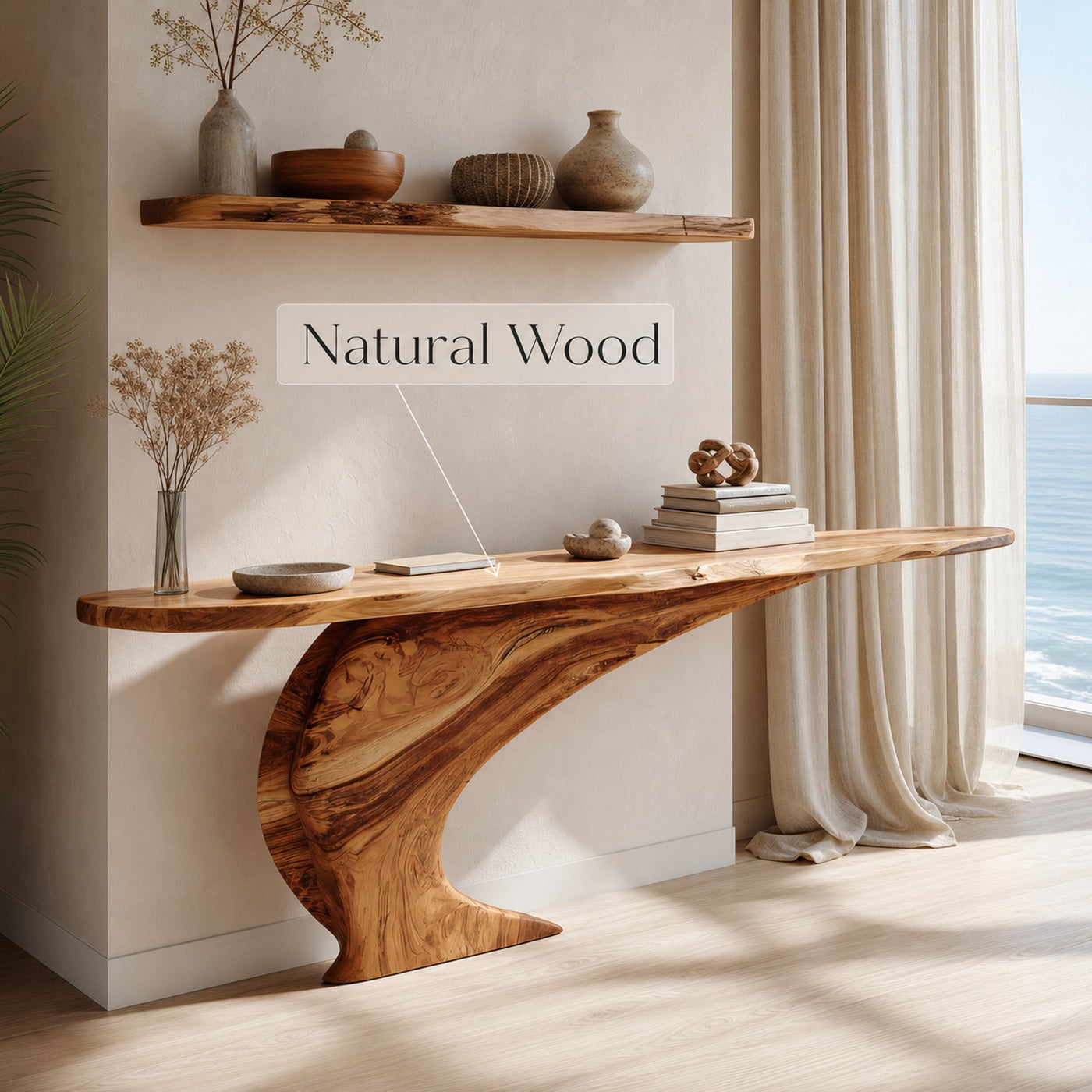 Mid Century Wooden Live Edge Console Table For Living Room Decor - product view 5
