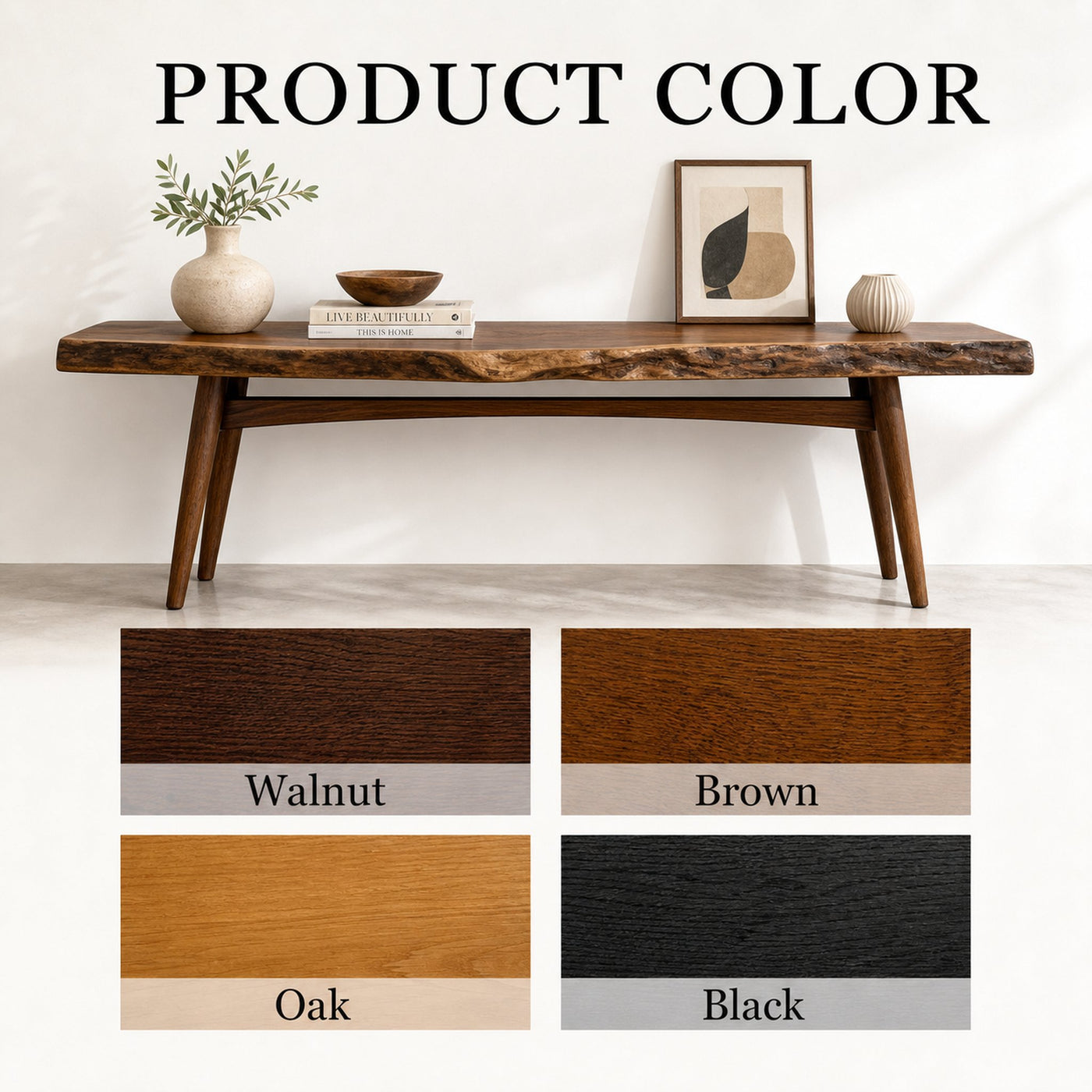 Mid Century Wooden Live Edge Console Table For Living Room Decor - product view 6