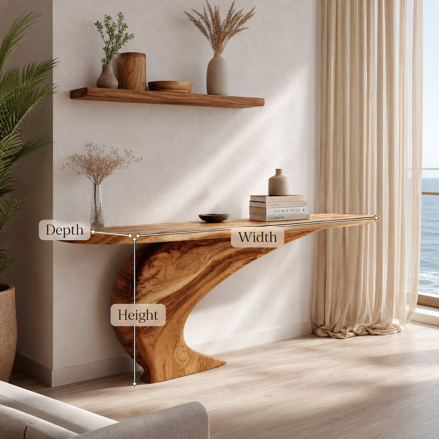 Mid Century Wooden Live Edge Console Table For Living Room Decor - product view 7