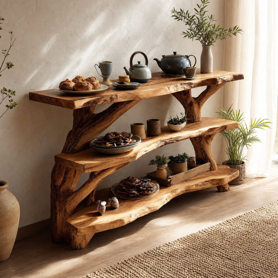 Mid Century Wooden Live Edge Console Table For Living Room Decor